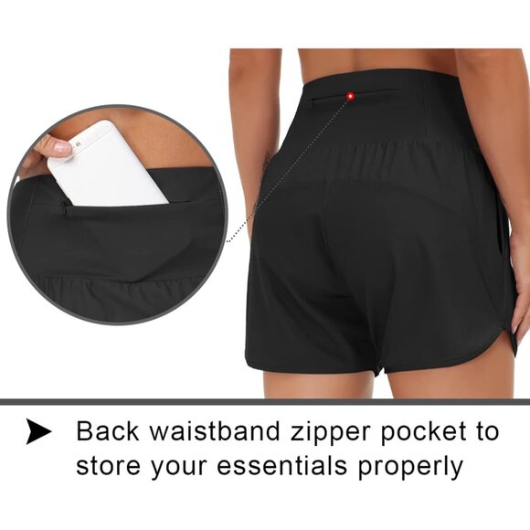 Women’s High Waist Running Shorts with Liner Athletic Hiking Workout Shorts - Picture 4 of 7
